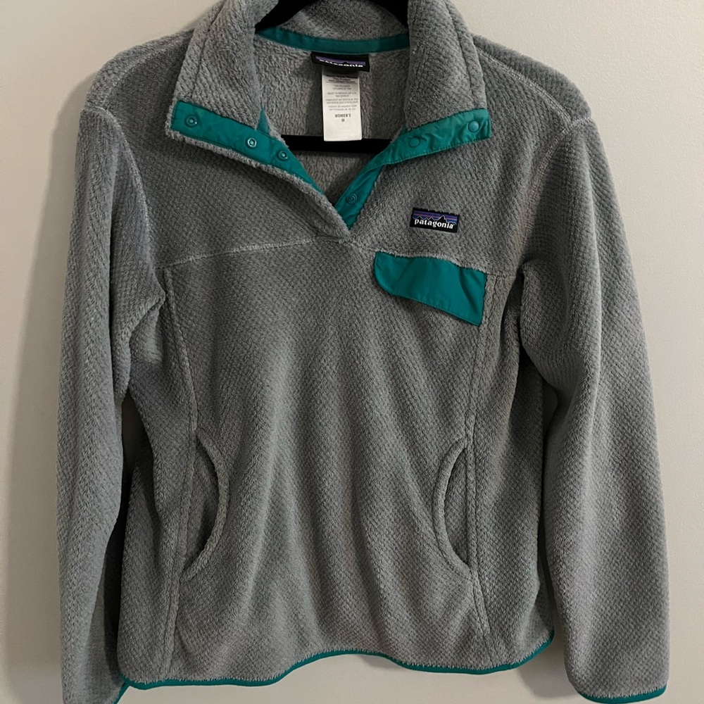 Patagonia Re-Tool Snap-T Pullover Fleece Sweater Gray & Teal Women's Size M